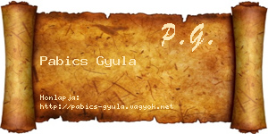 Pabics Gyula névjegykártya